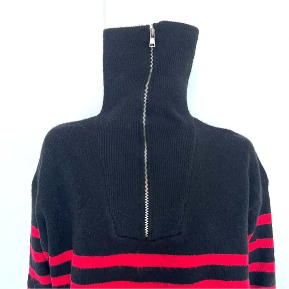 Women’s  Loose High Neck Striped Drop Shoulder Knit Turtleneck Sweater - Picture 9 of 12